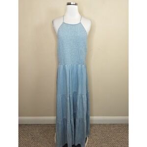 Venus Chambray Maxi Dress Smocked Tiered Cowgirl Western